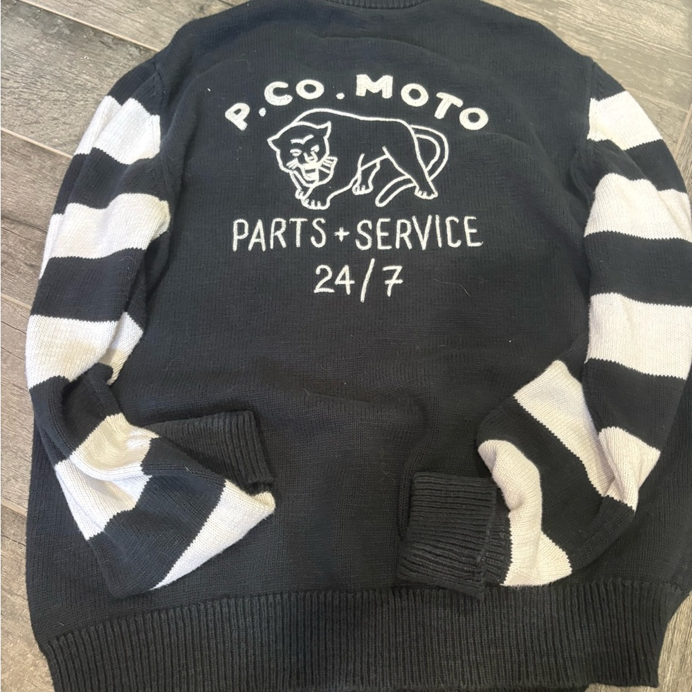 Black and White Crew Neck Sweaters with Graphic Design